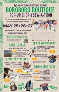 Boroboro botiuque flyer for Kauai Society of Artists event on 5/25-5/27 2024 at Kukui Grove